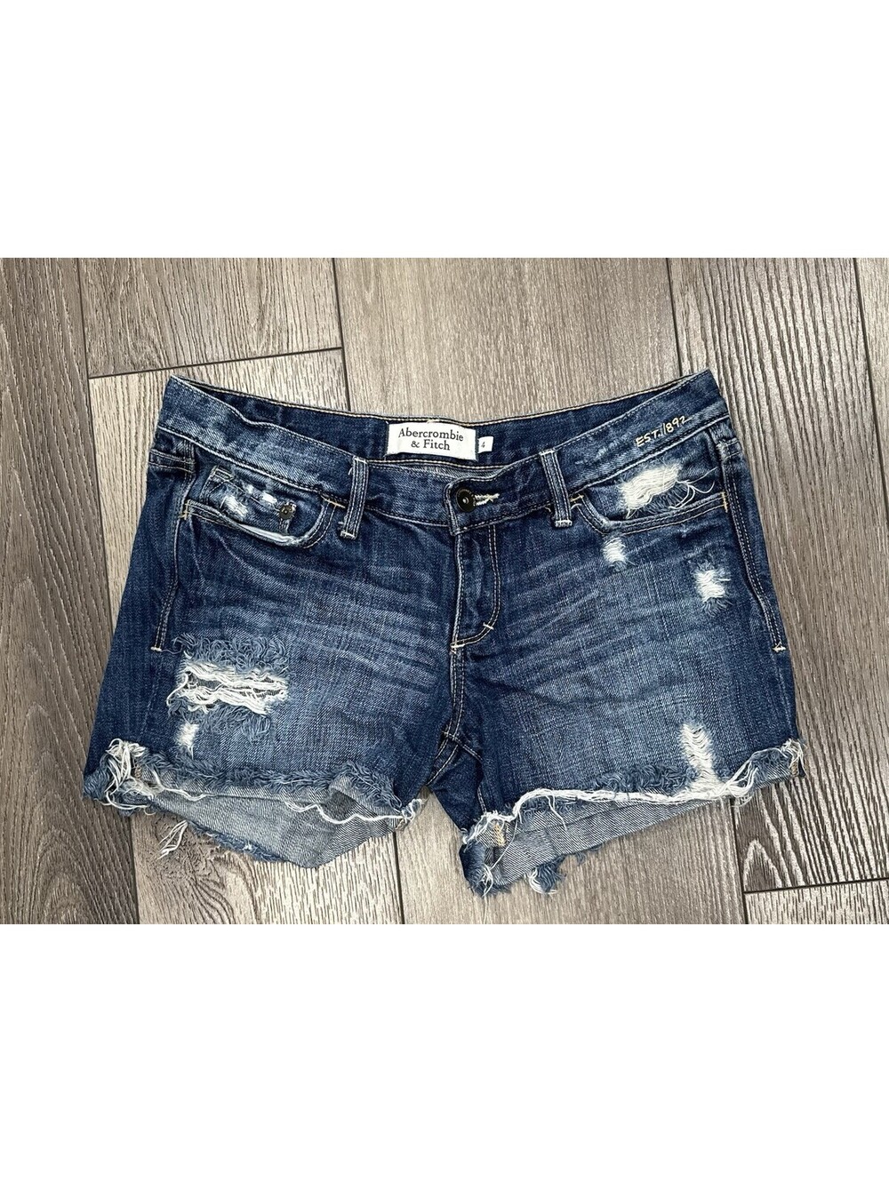 Abercrombie Fitch Shorts Womens 4 Blue Distressed Cut Off Low Mini Raw Hem